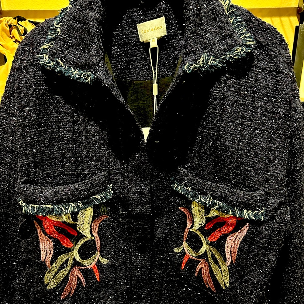 Anthropologie Foxiedox Jacket with Floral Takeo Embroidery Size Medium NWT